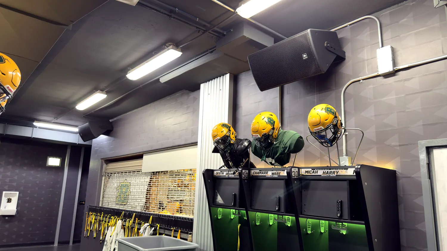 Locker room with distributed audio and displays
