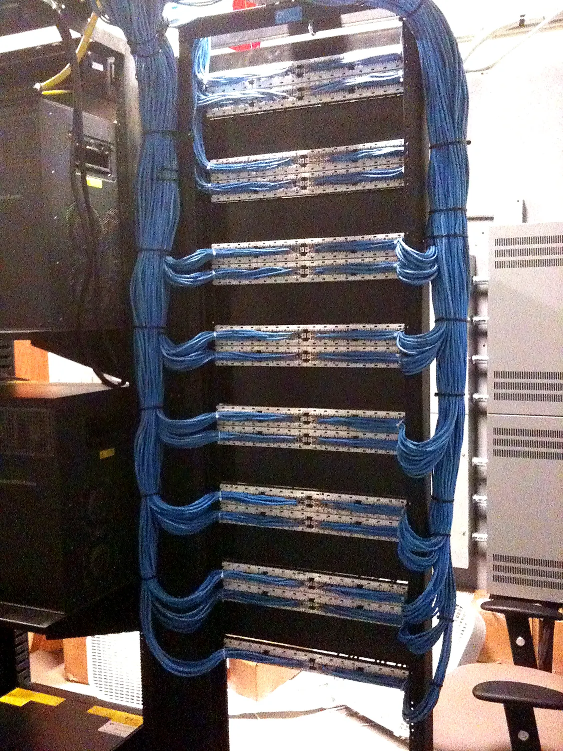 Structured cabling with hundreds of dressed cable runs